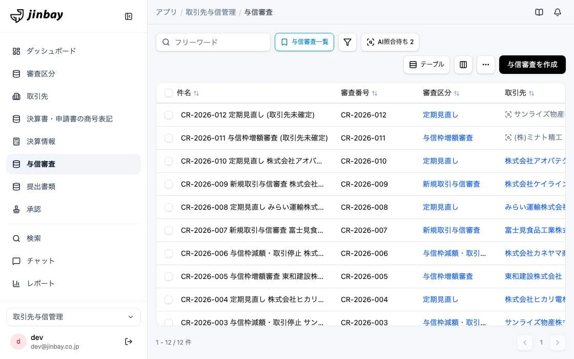 GenAppで組み上げた取引先与信管理の画面