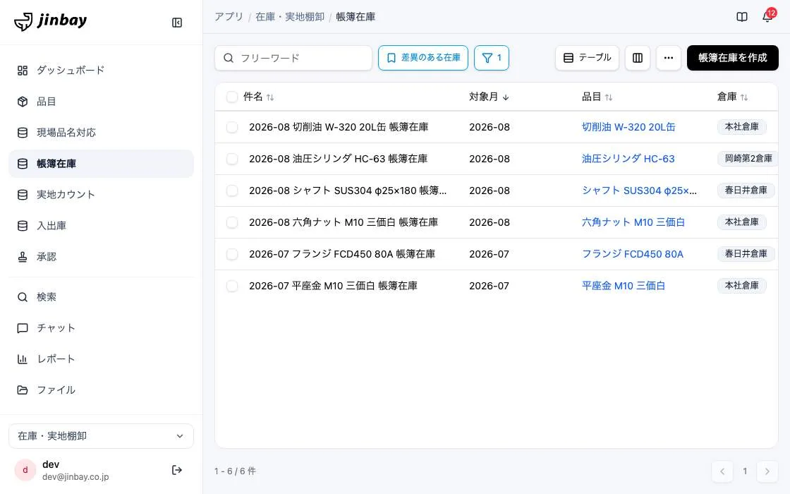 GenAppで組み上げた在庫・実地棚卸の画面
