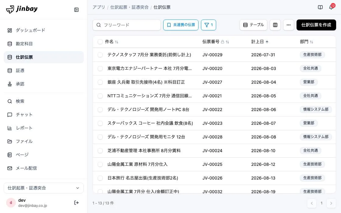 GenAppで組み上げた仕訳起票・証憑突合の画面