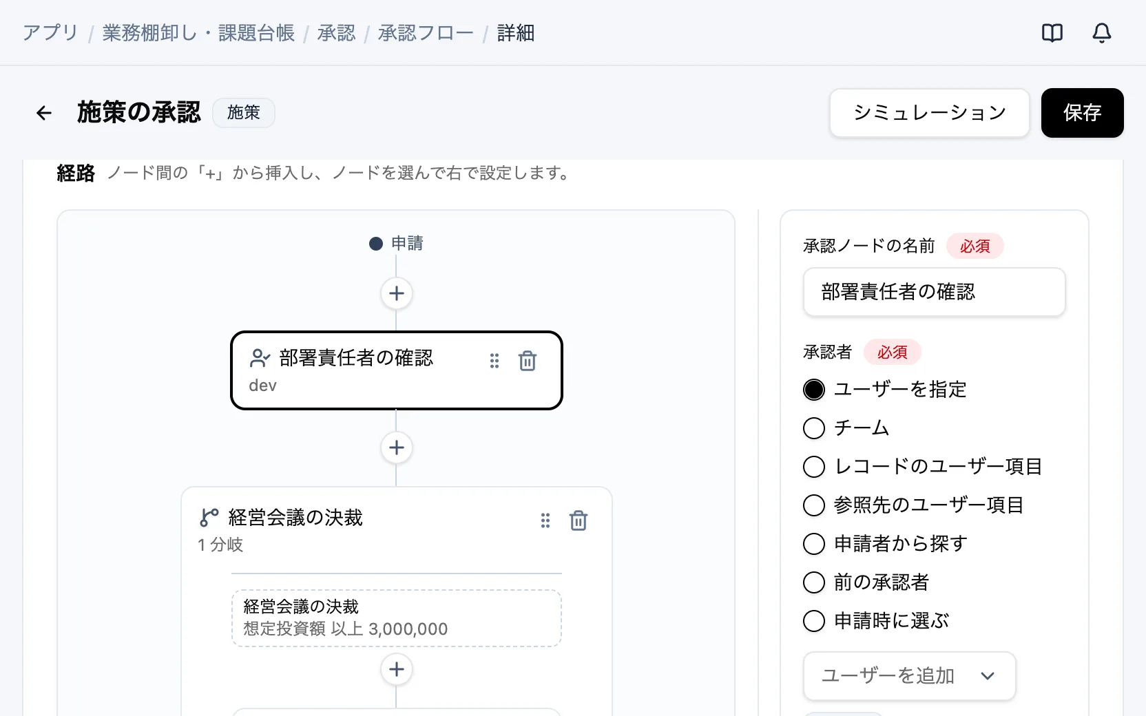 業務棚卸し・課題台帳の承認フロー「施策の承認」