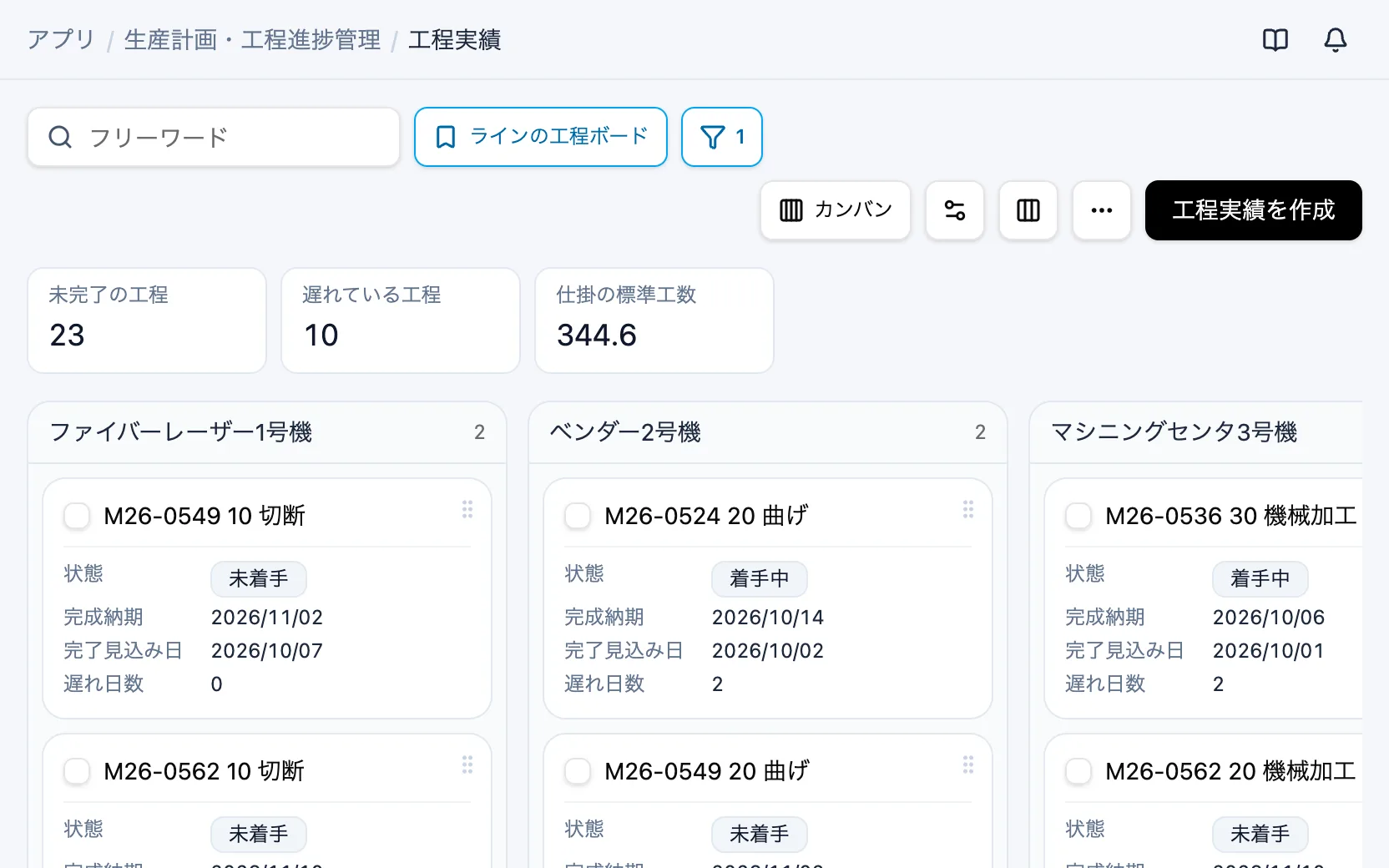 生産計画・工程進捗管理のラインの工程ボード(カンバン)