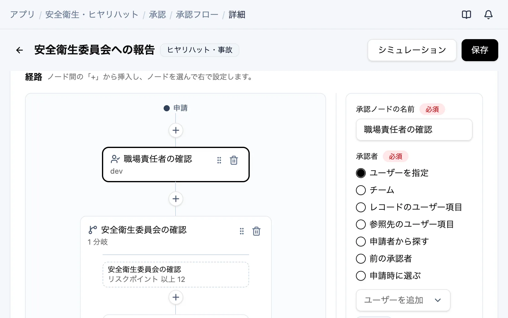 安全衛生・ヒヤリハットの承認フロー「安全衛生委員会への報告」
