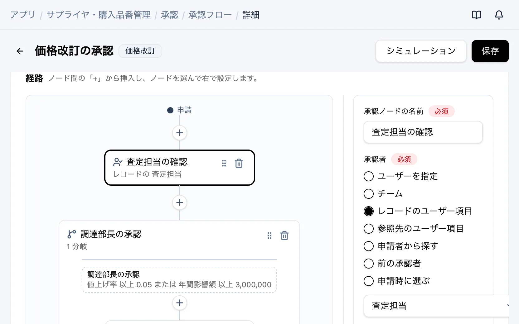 サプライヤ・購入品番管理の承認フロー「価格改訂の承認」